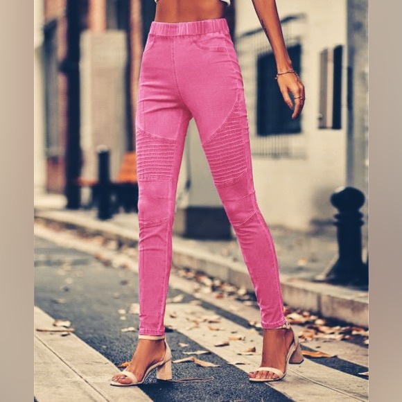 Barbie Pink Mineral Washed Moto Leggings with Ankle Zipper Beulah NWT - Picture 2 of 15